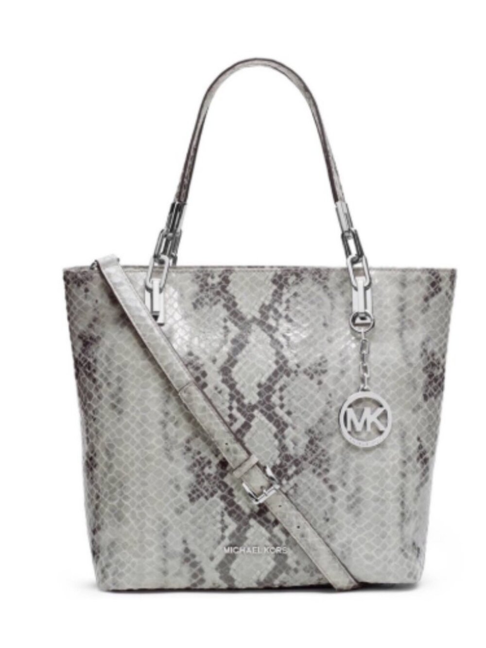 Michael Kors Brooke Python Embossed Pearl Gray Leather Tote | NWT